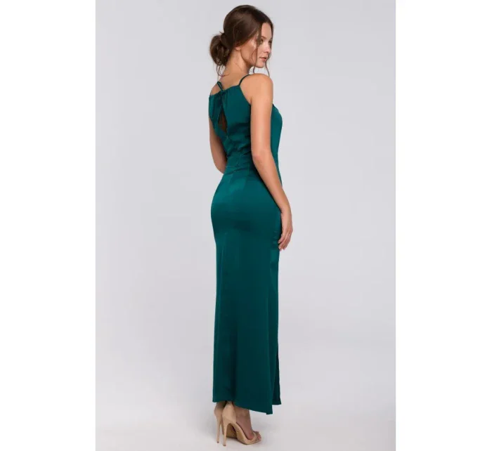 K042 Maxi šaty s vázaným výstřihem - zelené