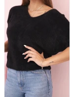 Dámský svetr z měkkého model 21291605 materiálu s V výstřihem krátký rukáv černý - K-Fashion