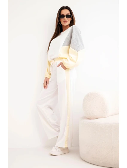 Dámská souprava model 21938014 s volnou mikinou a kalhotami s širokým nohavicí žlutý - K-Fashion