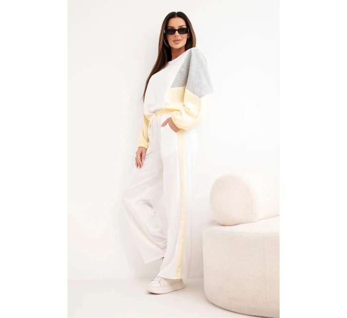 Dámská souprava model 21938014 s volnou mikinou a kalhotami s širokým nohavicí žlutý - K-Fashion