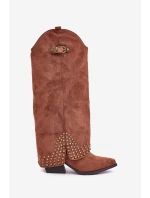 Kozačky S Ohnutým Holení Na Podpatku Hnědé Iveliri