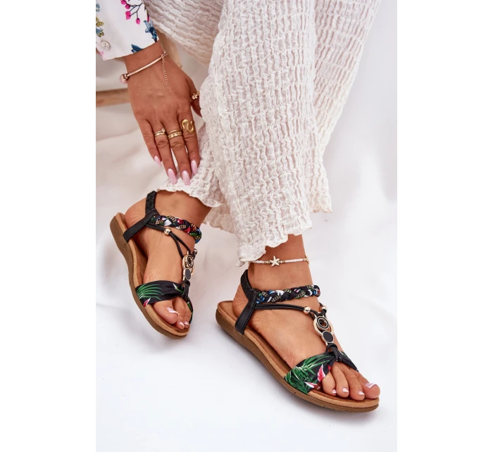 Dámské Ploché Sandály S Páskem A Dekorací Černé model 21693414 - Artiker