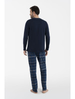 Pánské pyžamo Ruben, dlouhý rukáv, dlouhé kalhoty - tmavě modrá/potisk