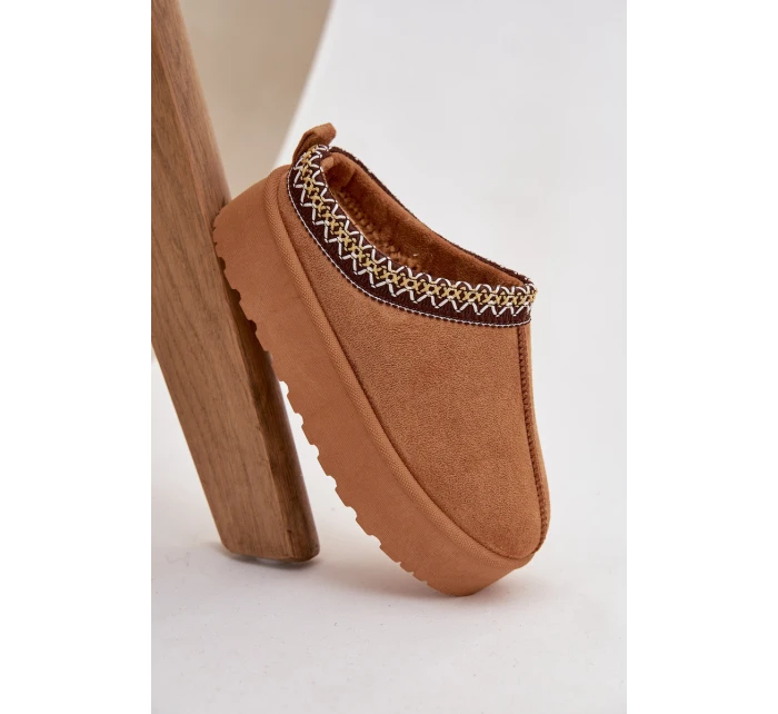 Dětské/módní sněhule s výšivkou na platformě Jolisse – camel