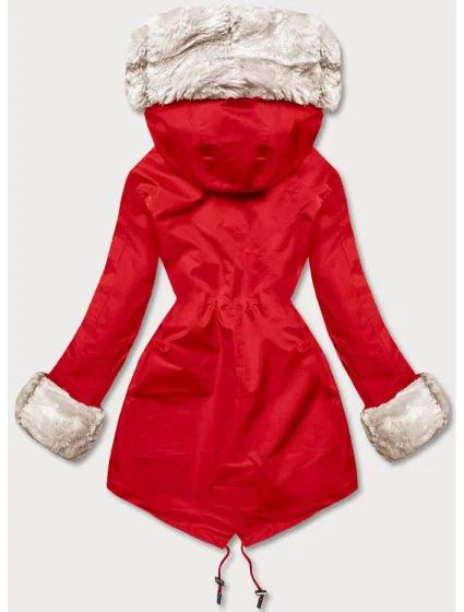Světle červená bunda parka s odepínací kožešinovou podšívkou model 21248756 - J.STYLE