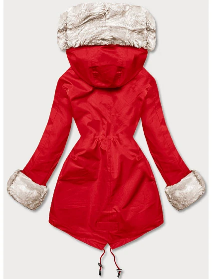Světle červená bunda parka s odepínací kožešinovou podšívkou model 21248756 - J.STYLE Světle červená bunda parka s odepínací kožešinovou podšívkou model 21248756 - J.STYLE
