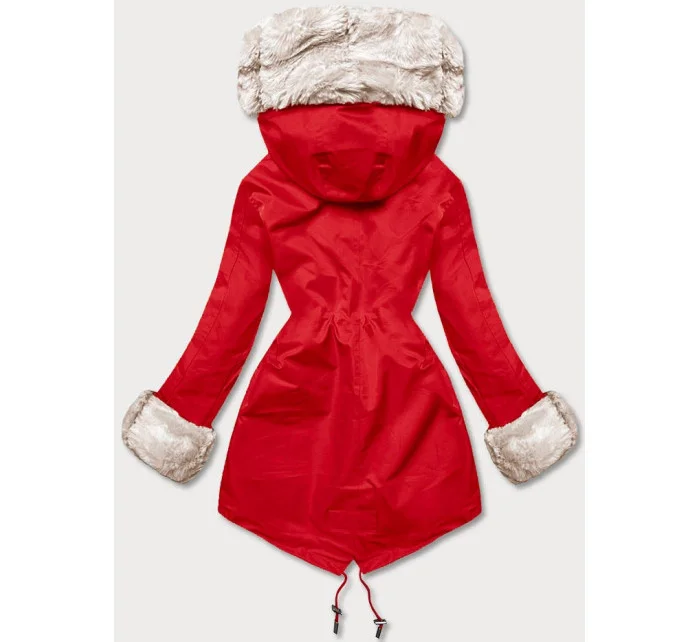 Světle červená bunda parka s odepínací kožešinovou podšívkou model 21248756 - J.STYLE Světle červená bunda parka s odepínací kožešinovou podšívkou model 21248756 - J.STYLE