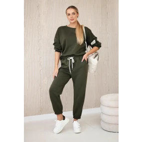 Komplet teplákové + kalhoty máslová látka khaki