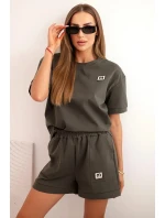 Dámská punto souprava s krátkým rukávem a model 21176894 šortkami khaki - K-Fashion Dámská punto souprava s krátkým rukávem a model 21176894 šortkami khaki - K-Fashion