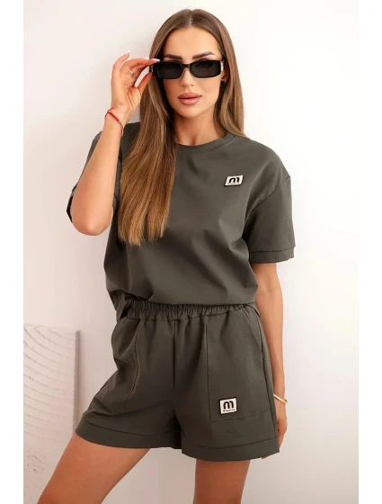 Dámská punto souprava s krátkým rukávem a model 21176894 šortkami khaki - K-Fashion Dámská punto souprava s krátkým rukávem a model 21176894 šortkami khaki - K-Fashion
