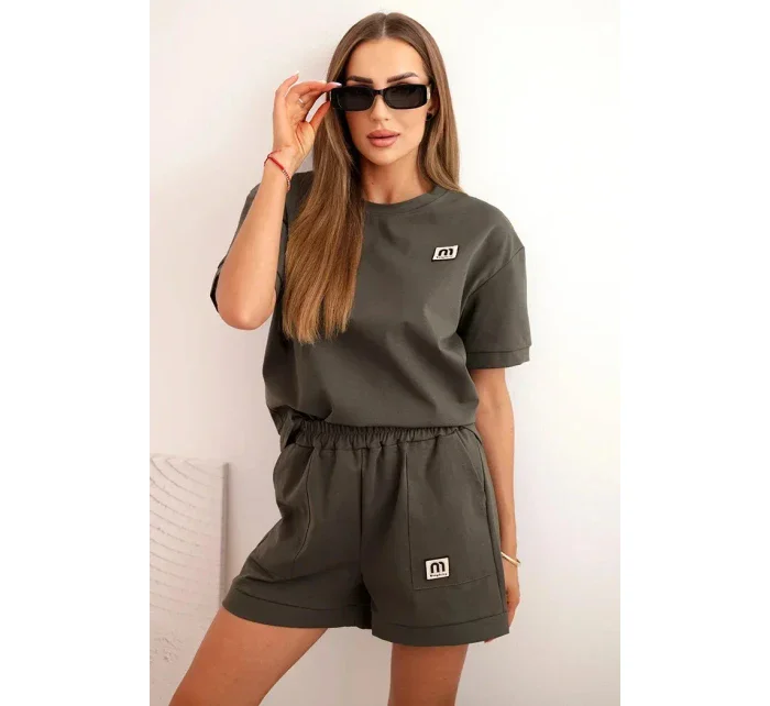 Dámská punto souprava s krátkým rukávem a model 21176894 šortkami khaki - K-Fashion Dámská punto souprava s krátkým rukávem a model 21176894 šortkami khaki - K-Fashion