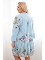 Dámské bavlněné šaty Plus Size s výstřihem do V a knoflíky s květinovým vzorem modrá