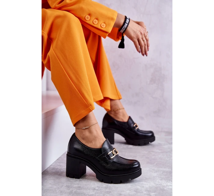 Kožené boty na se zlatým zdobením Černé model 21596585 - Boto