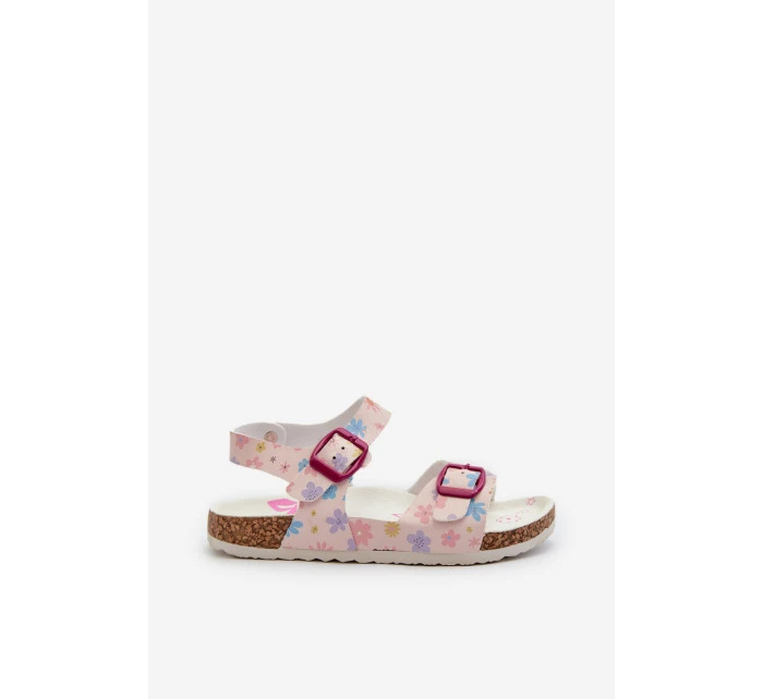 Dětské sandály s květinami a sponami Růžové Memoria