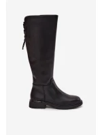 Zateplené dámské kozačky z pravé kůže na nízkém podpatku model 21713362 Černé - VINCEZA