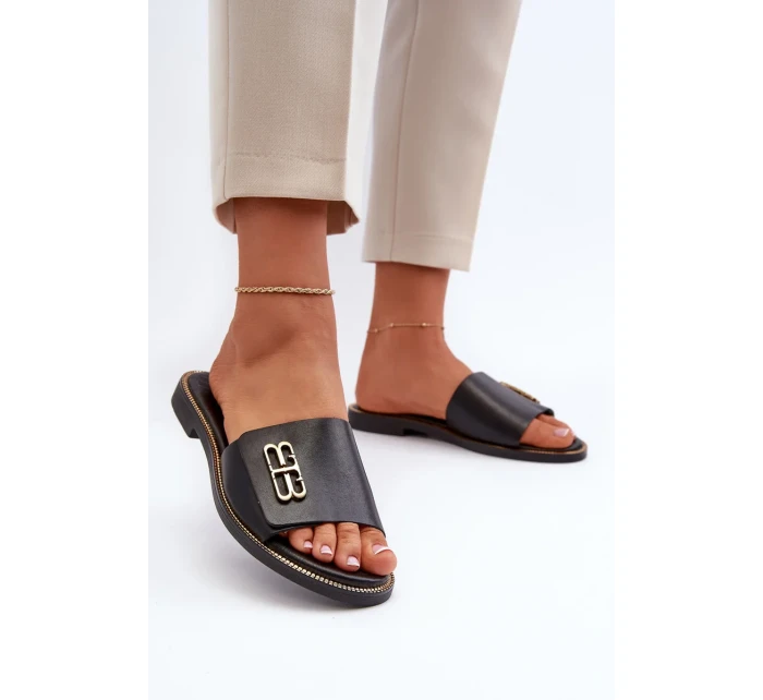 Zazoo Elegantní dámské kožené pantofle , černé Zazoo Elegantní dámské kožené pantofle , černé