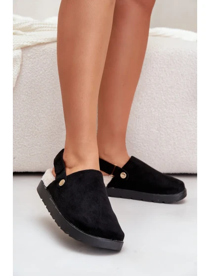Dámské Pantofle Na Platformě Zateplené Kožíškem Typu Beránek Černé Sanilora