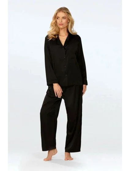 Dlouhé saténové pyžamo Amina černé - DKaren