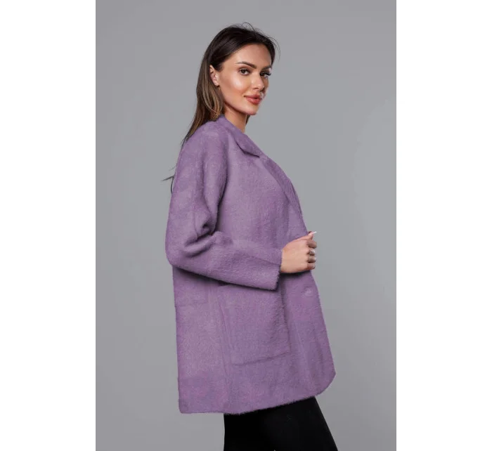 Krátký fialový vlněný přehoz přes oblečení typu alpaka model 18059147 - MADE IN ITALY Krátký fialový vlněný přehoz přes oblečení typu alpaka model 18059147 - MADE IN ITALY