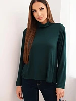 Dámská viskózová blůza s rolákem a dlouhým rukávem tmavě zelená
