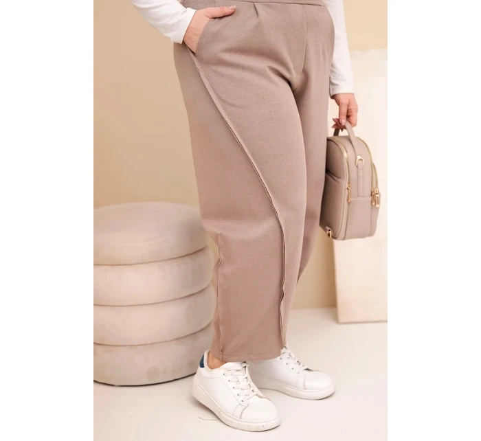 Dámské bavlněné kalhoty Plus Size volného střihu s vysokým pasem fango Dámské bavlněné kalhoty Plus Size volného střihu s vysokým pasem fango