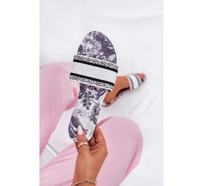 Vzory Ploché Dámské Pantofle Bílé Leysi Vzory Ploché Dámské Pantofle Bílé Leysi