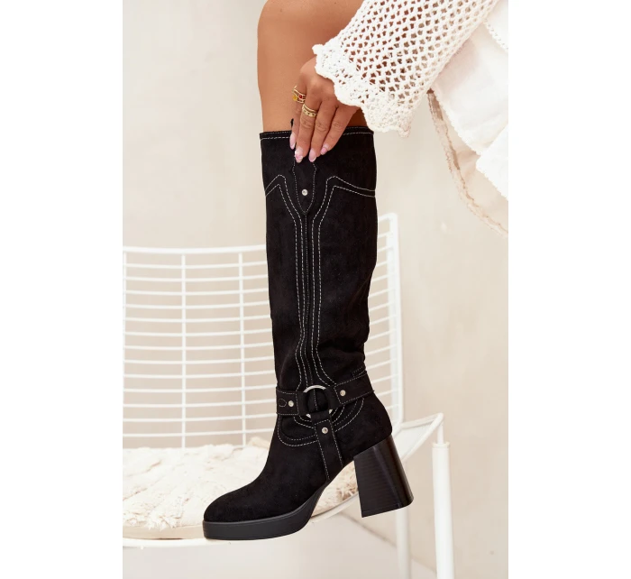 Zateplené Dámské Kozačky Na Podpatku S Černé model 21705148 - Boto