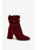 Kotníkové boty z přírodního semiše s na podpatku s mašlí bordó model 21718464 - Zazoo Kotníkové boty z přírodního semiše s na podpatku s mašlí bordó model 21718464 - Zazoo