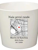 Bílý keramický květináč s mapou - velký