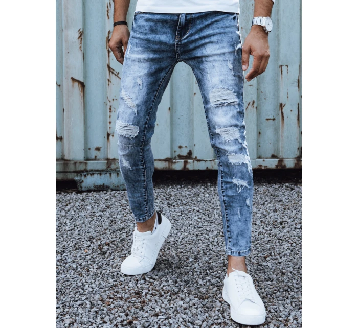 Pánské džínové kalhoty s dírami slim fit modré FashionStreet UX4451 Pánské džínové kalhoty s dírami slim fit modré FashionStreet UX4451