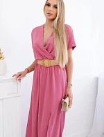 Dlouhé šaty s ozdobným páskem tmavě růžová