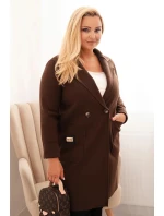 Dámský elegantní kabát Plus Size s límcem a velkými kapsami hnědý Dámský elegantní kabát Plus Size s límcem a velkými kapsami hnědý