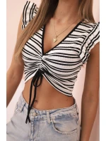 Dámská pruhovaná blůza s nařasením a volánkem černá