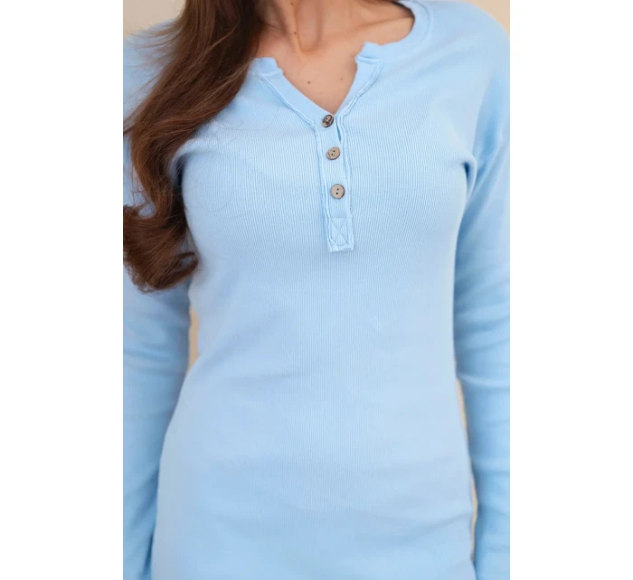 Dámská bavlněná šaty s dlouhým rukávem a knoflíkovým výstřihem modrá Dámská bavlněná šaty s dlouhým rukávem a knoflíkovým výstřihem modrá