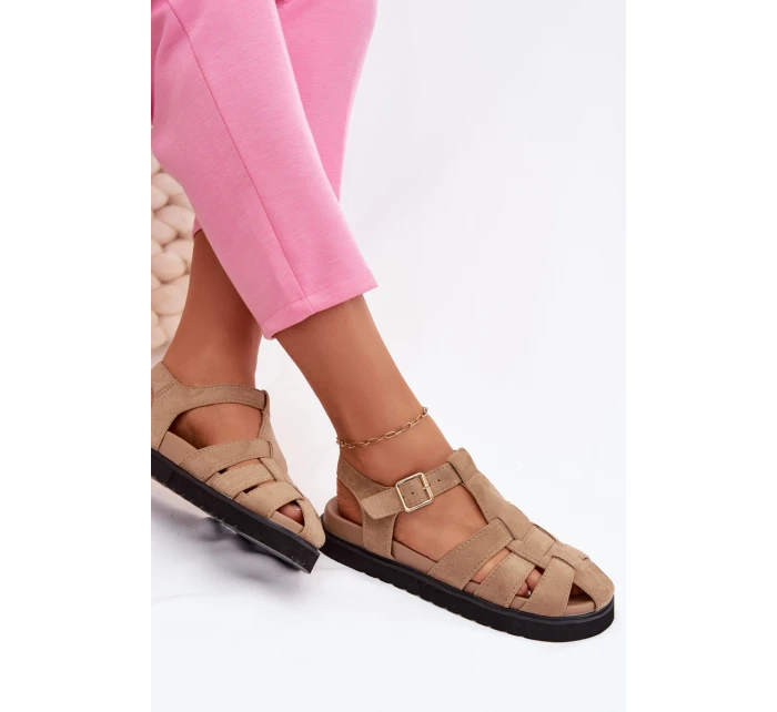 Dámské Římské Sandály S Zlatou Přezkou Na Platformě Béžové Terelina
