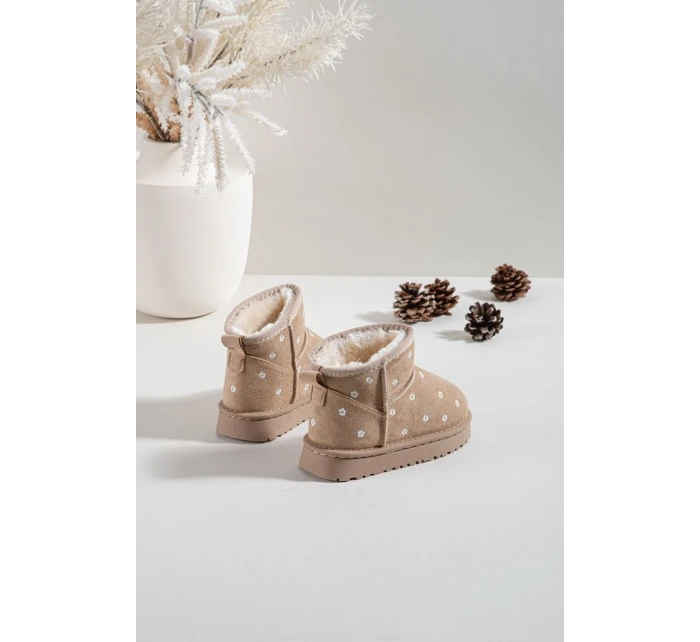 Dětské sněhule zdobené květinami Gracina – béžové Dětské sněhule zdobené květinami Gracina – béžové