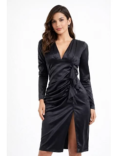 Dámské saténové šaty 20455 černé - Koucla