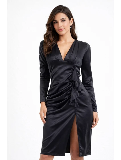 Dámské saténové šaty 20455 černé - Koucla Dámské saténové šaty 20455 černé - Koucla
