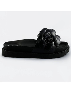 Černé dámské pantofle s květinou (CM-41)