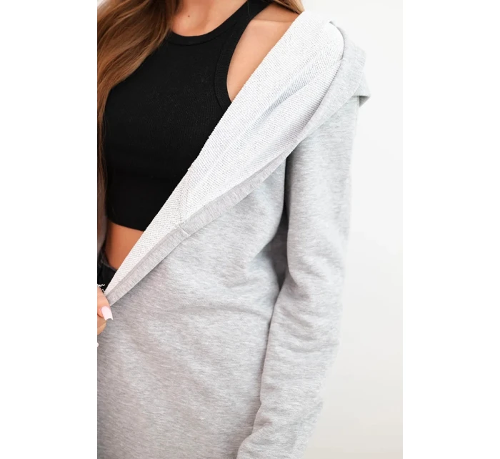 Dámská bavlněná bunda s kapucí a prodlouženým předním dílem šedý melír Dámská bavlněná bunda s kapucí a prodlouženým předním dílem šedý melír