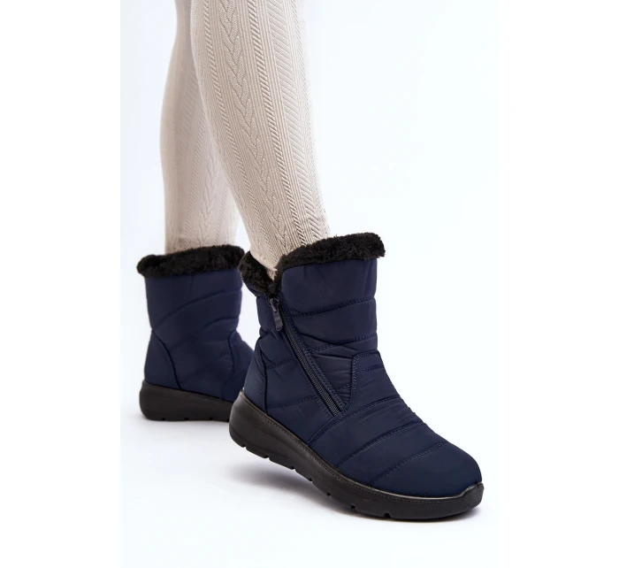 Dámské zimní boty na zip s kožešinou modré model 21644806 - Boto Dámské zimní boty na zip s kožešinou modré model 21644806 - Boto