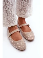Ekologické semišové baleríny zdobené béžovými kamínky Tinara Ekologické semišové baleríny zdobené béžovými kamínky Tinara