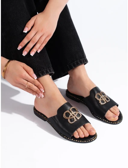 Moderní dámské nazouváky černé bez podpatku Moderní dámské nazouváky černé bez podpatku