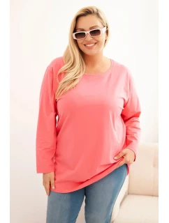 Dámská blůza Plus Size bavlněná s kulatým výstřihem růžová