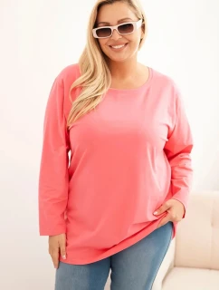 Dámská blůza Plus Size bavlněná s kulatým výstřihem růžová