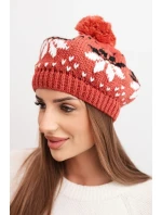 Dámská zimní čepice vlněná s krystaly a vzorem model 21859295 mocca - K-Fashion