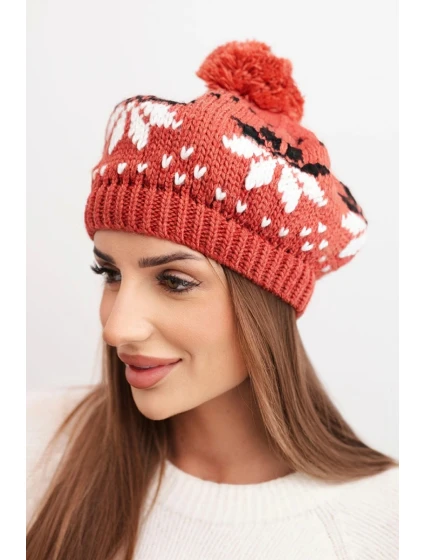 Dámská zimní čepice vlněná s krystaly a vzorem model 21859295 mocca - K-Fashion