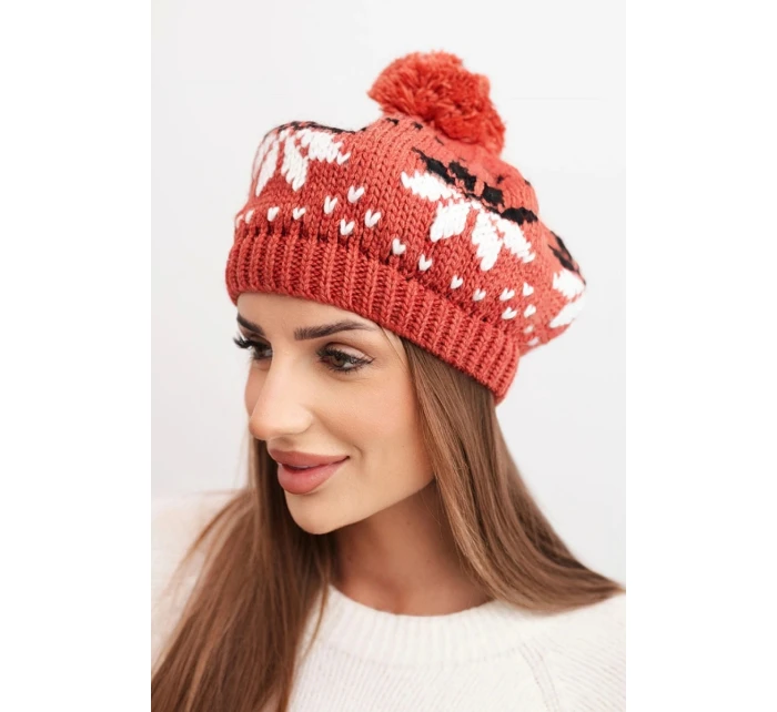 Dámská zimní čepice vlněná s krystaly a vzorem model 21859295 mocca - K-Fashion
