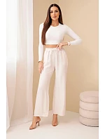 Kalhoty z viskózy se širokými nohavicemi béžové