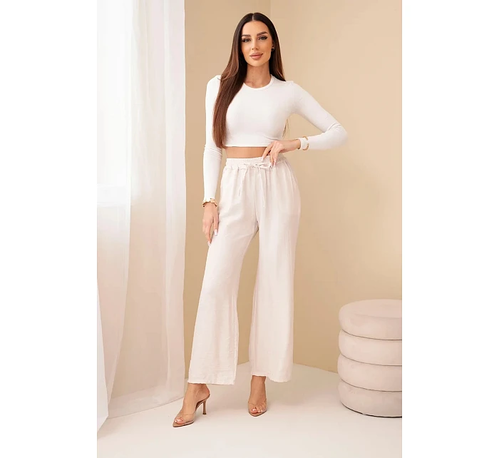 Kalhoty z viskózy se širokými nohavicemi béžové